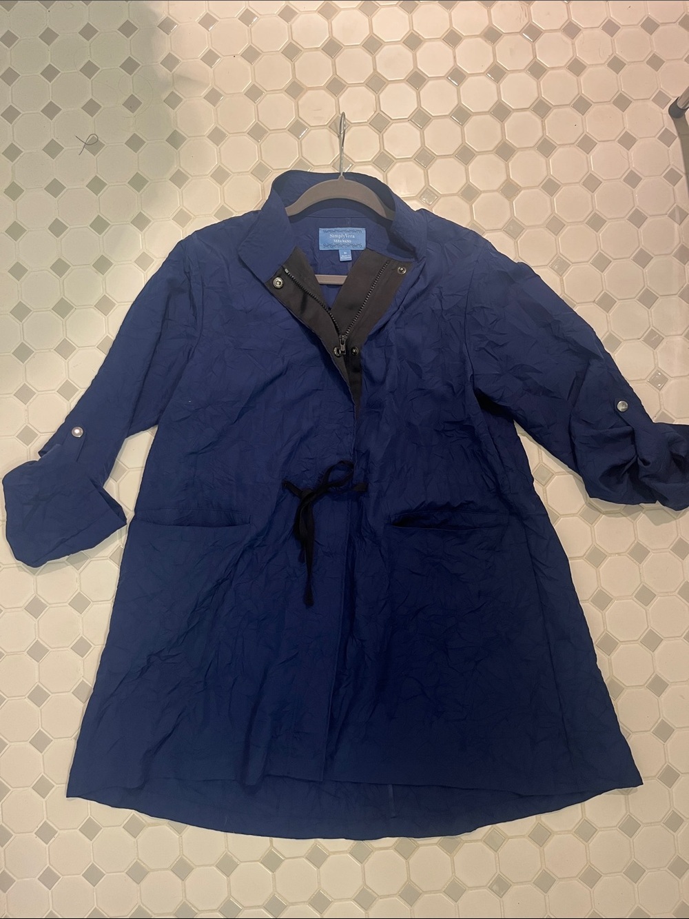 Simply Vera Vera Wang Navy Drawstring Trench Coat